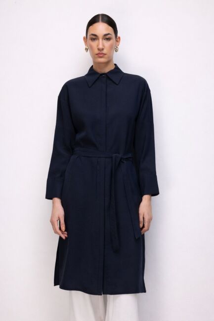 Mizalle Tencel Karışımlı Uzun Lacivert Tunik - Mizalle (1)