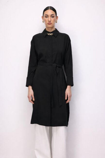 Mizalle Tencel Karışımlı Uzun Siyah Tunik - Mizalle (1)