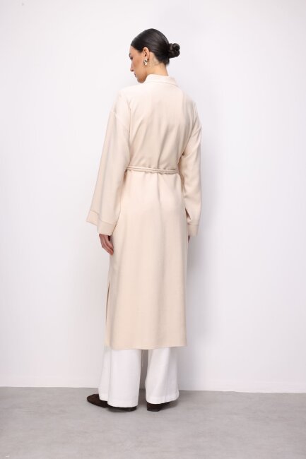 Mizalle Viskoz Kemerli Bej Rengi Kimono - Mizalle (1)