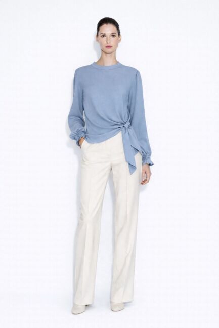 Mizalle Yan Bağlı İndigo Mavi Krep Bluz - Mizalle (1)