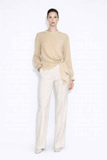 Mizalle Yan Bağlı Vizon Rengi Krep Bluz - Mizalle