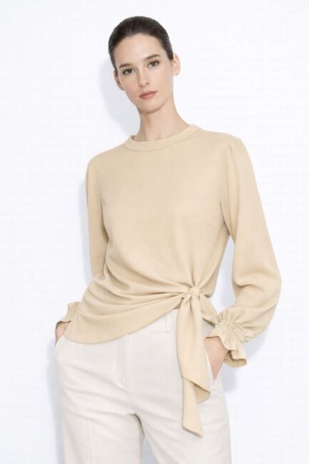 Mizalle Yan Bağlı Vizon Rengi Krep Bluz - Mizalle (1)