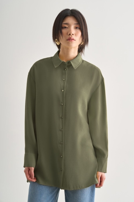 Mizalle Yan Düğme Detaylı Premium Modal Haki Tunik - Mizalle