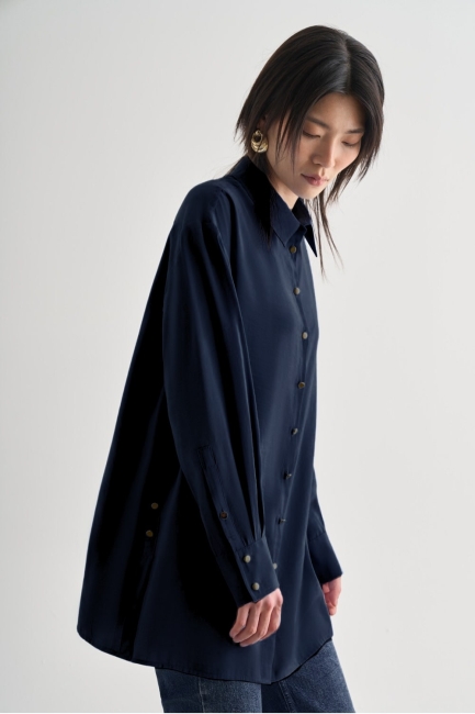 Mizalle Yan Düğme Detaylı Premium Modal İndigo Mavi Tunik - Mizalle (1)