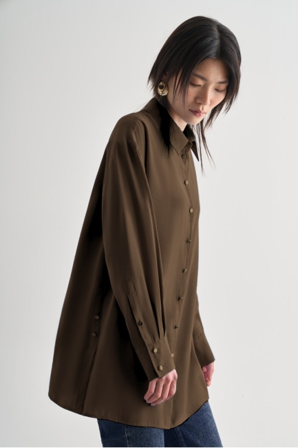 Mizalle Yan Düğme Detaylı Premium Modal Kahverengi Tunik - Mizalle (1)