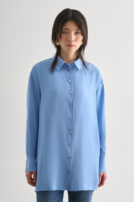 Mizalle Yan Düğme Detaylı Premium Modal Mavi Tunik - Mizalle