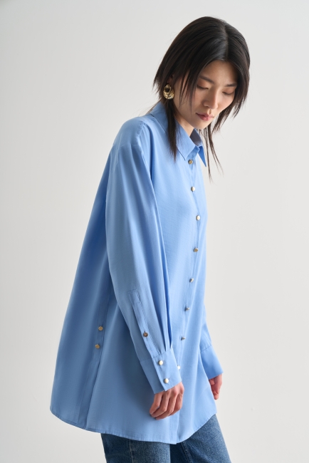 Mizalle Yan Düğme Detaylı Premium Modal Mavi Tunik - Mizalle (1)