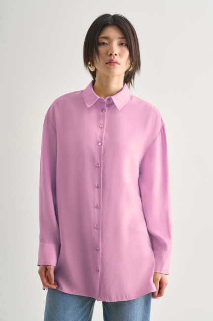 Mizalle Yan Düğme Detaylı Premium Modal Pembe Tunik - Mizalle (1)