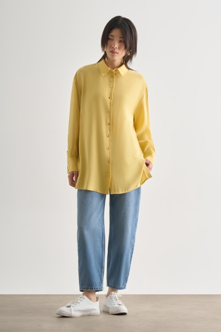 Mizalle Yan Düğme Detaylı Premium Modal Sarı Tunik - Mizalle (1)