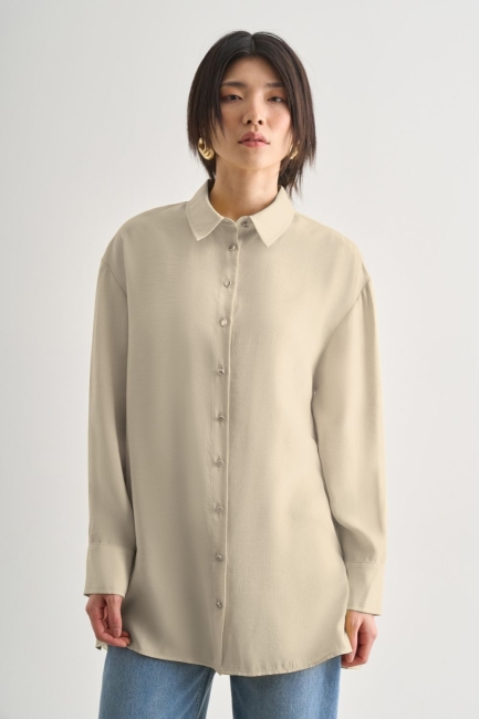 Mizalle Yan Düğme Detaylı Premium Modal Taş Rengi Tunik - Mizalle