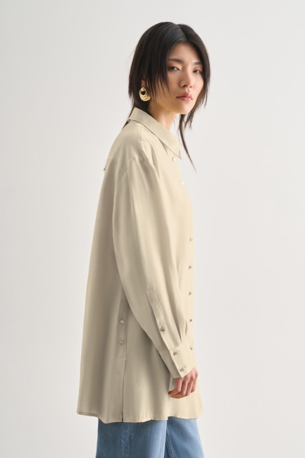 Mizalle Yan Düğme Detaylı Premium Modal Taş Rengi Tunik - Mizalle (1)