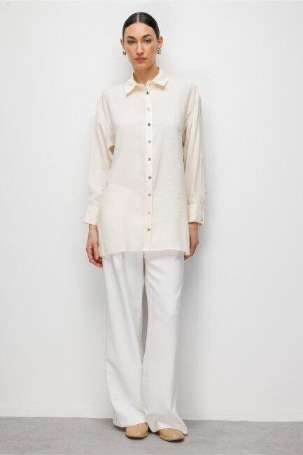 Mizalle Yan Düğme Detaylı Premium Modal Taş Rengi Tunik - Mizalle (1)