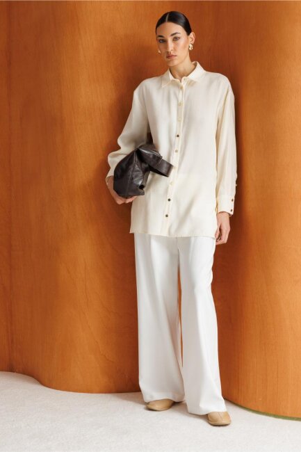 Mizalle Yan Düğme Detaylı Premium Modal Taş Rengi Tunik - Mizalle