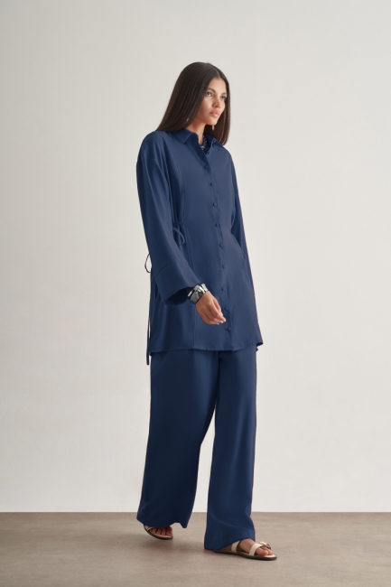 Mizalle Yandan Bağlı Modal Karışımlı İndigo Mavi Tunik - Mizalle (1)