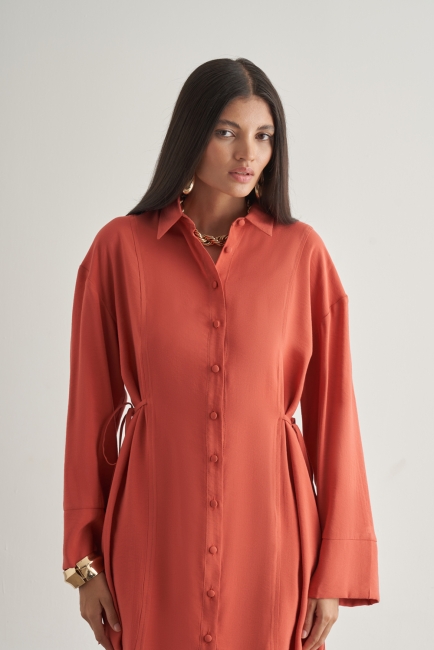 Mizalle Yandan Bağlı Modal Karışımlı Mercan Rengi Tunik - Mizalle (1)