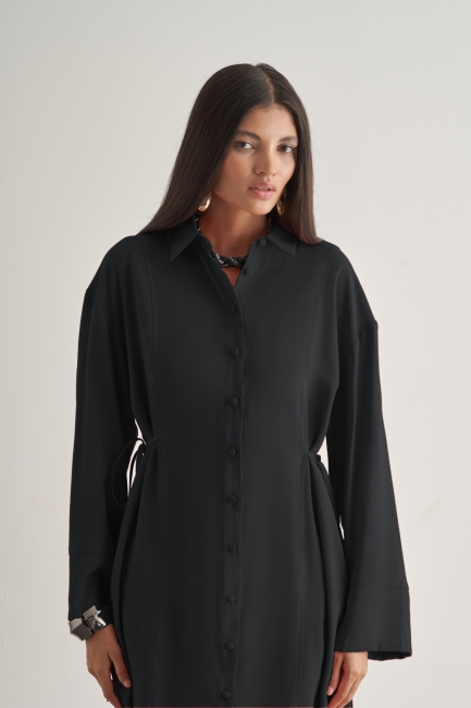 Mizalle Yandan Bağlı Modal Karışımlı Siyah Tunik - Mizalle