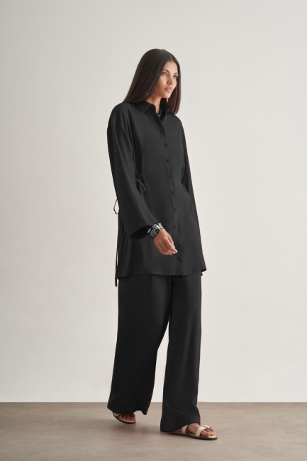 Mizalle Yandan Bağlı Modal Karışımlı Siyah Tunik - Mizalle (1)