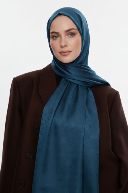 Mizalle & YAQA Filigranlı Petrol Rengi Şal - Mizalle