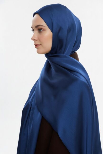 Mizalle & YAQA Özel Saten Dokulu Gece Mavisi Şal - Mizalle (1)
