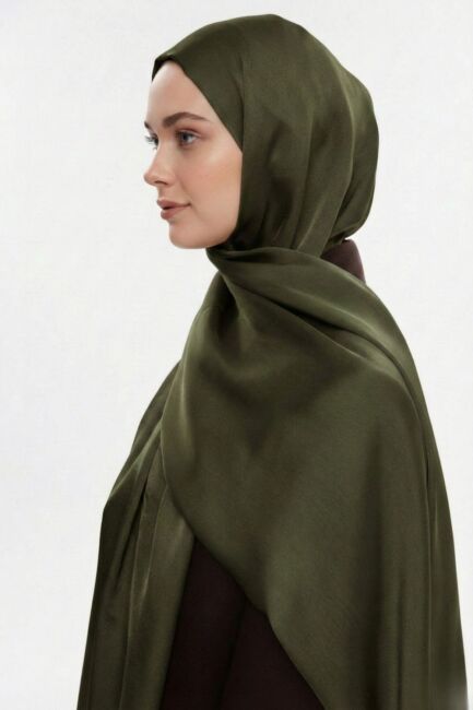 Mizalle & YAQA Özel Saten Dokulu Koyu Haki Şal - Mizalle (1)