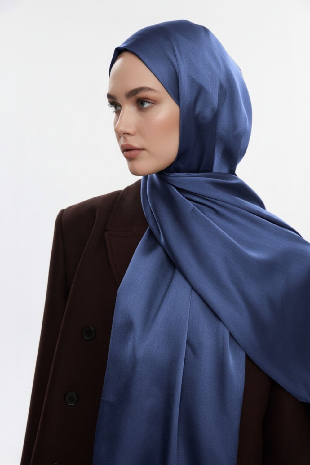Mizalle & YAQA Özel Saten Dokulu Mavi Şal
