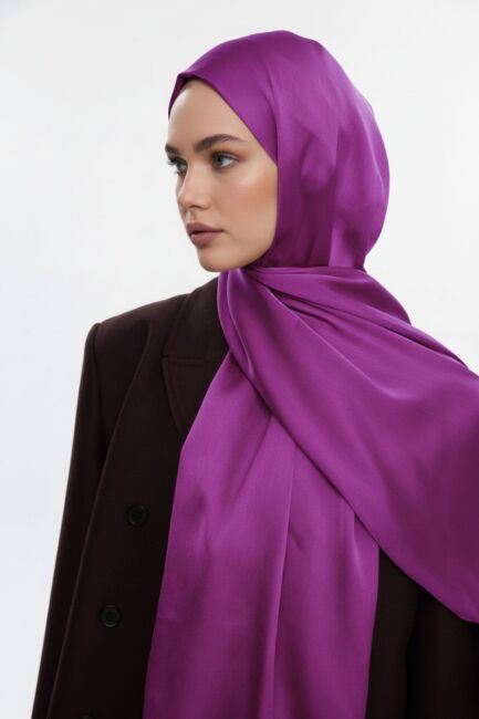 Mizalle & YAQA Özel Saten Dokulu Mor Şal - Mizalle (1)