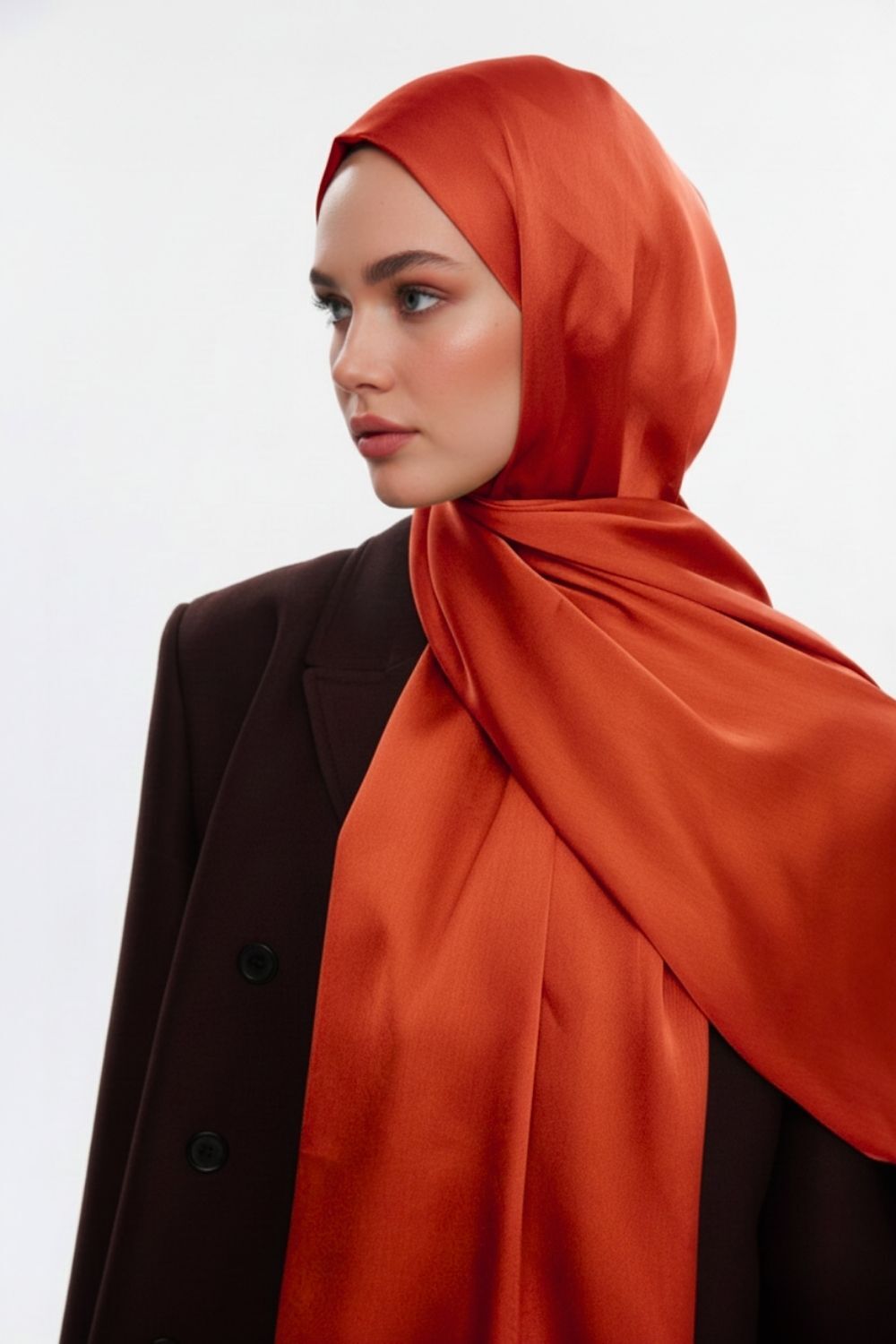 Mizalle & YAQA Özel Saten Dokulu Nar Çiçeği Şal