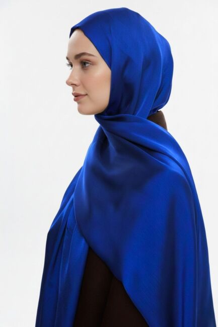 Mizalle & YAQA Özel Saten Dokulu Saks Mavi Şal - Mizalle (1)