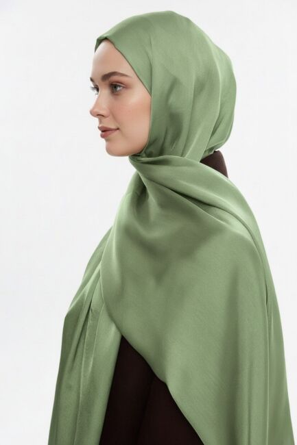 Mizalle & YAQA Özel Saten Dokulu Yağ Yeşili Şal - Mizalle (1)