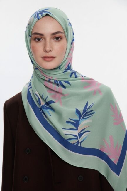 Mizalle & YAQA Yaprak Desenli Açık Yeşil Şal - Mizalle (1)