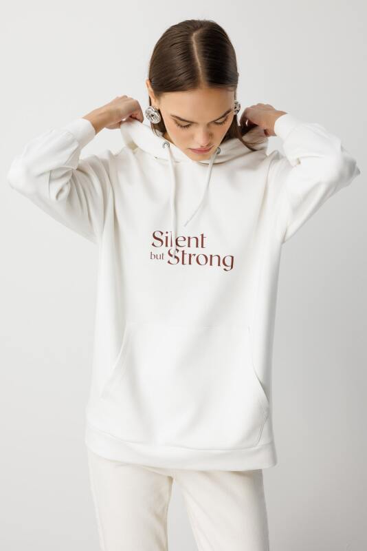 Mizalle Yumuşak Dokulu Kapüşonlu Ekru Sweatshirt · 5