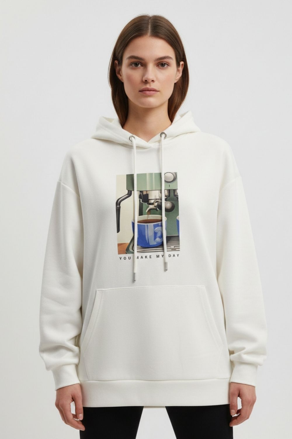 Mizalle Yumuşak Dokulu Kapüşonlu Ekru Sweatshirt