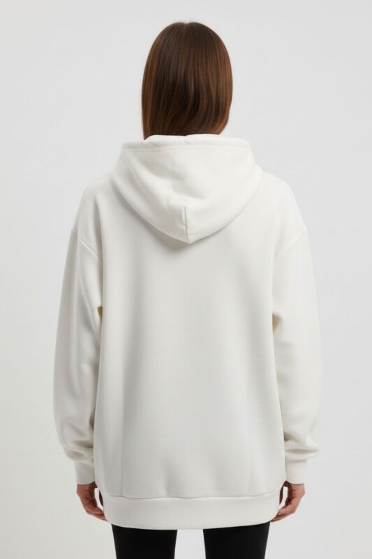Mizalle Yumuşak Dokulu Kapüşonlu Ekru Sweatshirt · 3