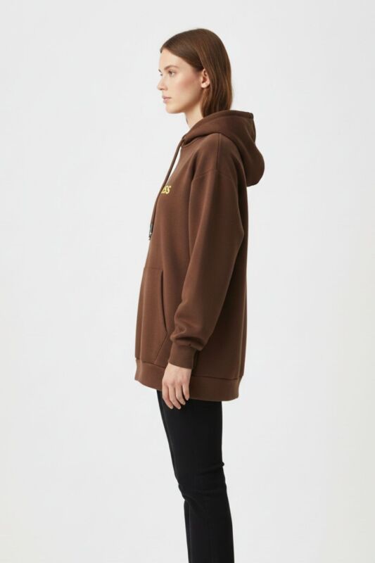 Mizalle Yumuşak Dokulu Kapüşonlu Kahverengi Sweatshirt · 2