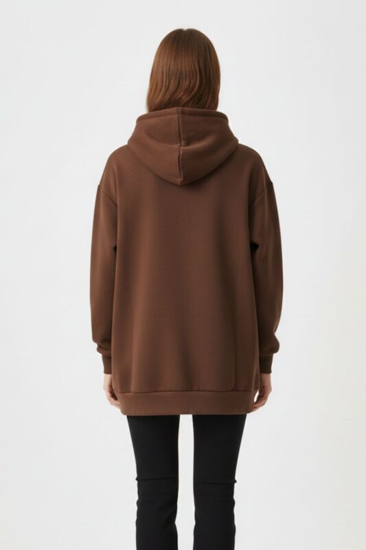 Mizalle Yumuşak Dokulu Kapüşonlu Kahverengi Sweatshirt · 3