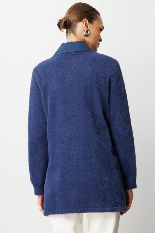 Mizalle Yuvarlak Yaka Oversize Yumuşak Dokulu Lacivert Triko Kazak · 4