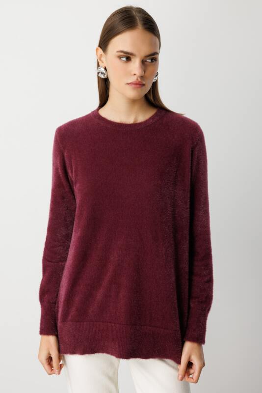 Mizalle Yuvarlak Yaka Oversize Yumuşak Dokulu Mürdüm Triko Kazak · 5