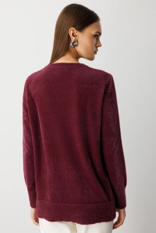 Mizalle Yuvarlak Yaka Oversize Yumuşak Dokulu Mürdüm Triko Kazak · 6