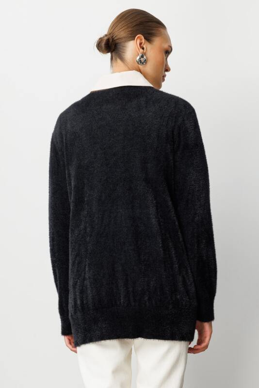 Mizalle Yuvarlak Yaka Oversize Yumuşak Dokulu Siyah Triko Kazak · 4