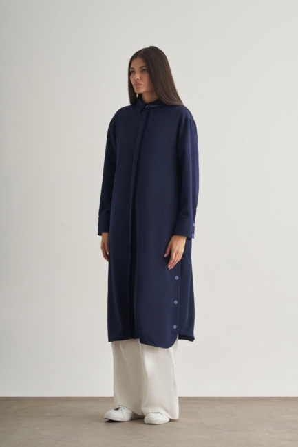 Mizallle Çıtçıtlı Uzun Yazlık Lacivert Tunik - Mizalle (1)