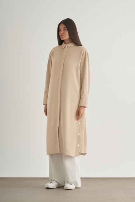 Mizallle Çıtçıtlı Uzun Yazlık Taş Rengi Tunik - Mizalle (1)