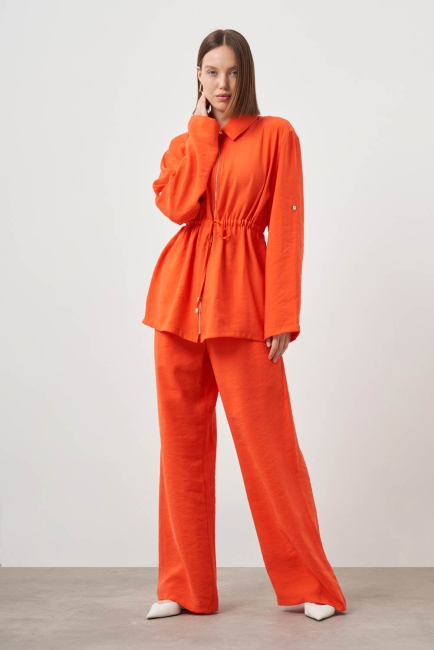 Mizalle Beli İpli Fermuarlı Nar Çiçeği Modal Tunik - Mizalle (1)