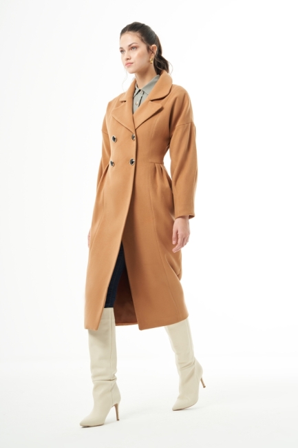 MZL Camel Bel Pilesi Detaylı Uzun Kaşe Kaban - MZL (1)