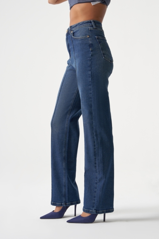 MZL Dikiş Detaylı Klasik Dar Paça Lacivert Denim Pantolon · 2