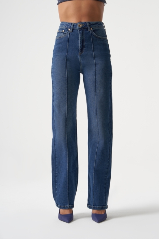 MZL Dikiş Detaylı Klasik Dar Paça Lacivert Denim Pantolon · 3