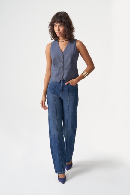 MZL Dikiş Detaylı Klasik Dar Paça Lacivert Denim Pantolon - MZL