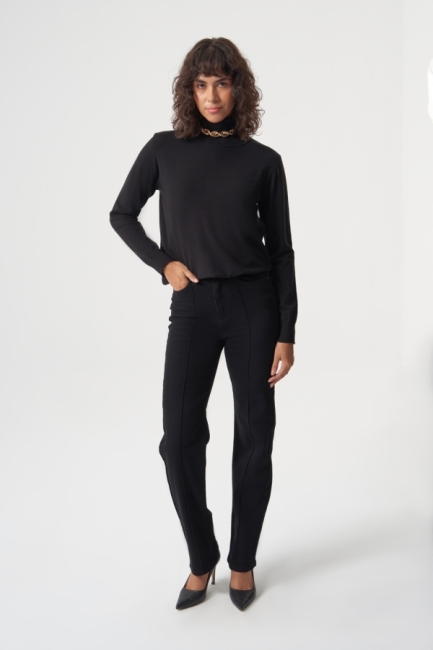 MZL Dikiş Detaylı Klasik Dar Paça Siyah Denim Pantolon - MZL