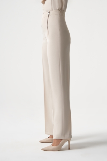 MZL Fermuar Detaylı Premium Kalite Geniş Paça Ekru Klasik Kumaş Pantolon - MZL (1)