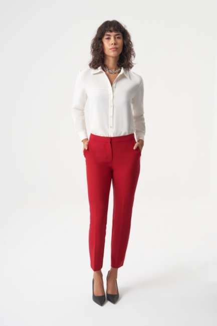 MZL Kırmızı Dar Paça Cepli Klasik Kumaş Pantolon - MZL