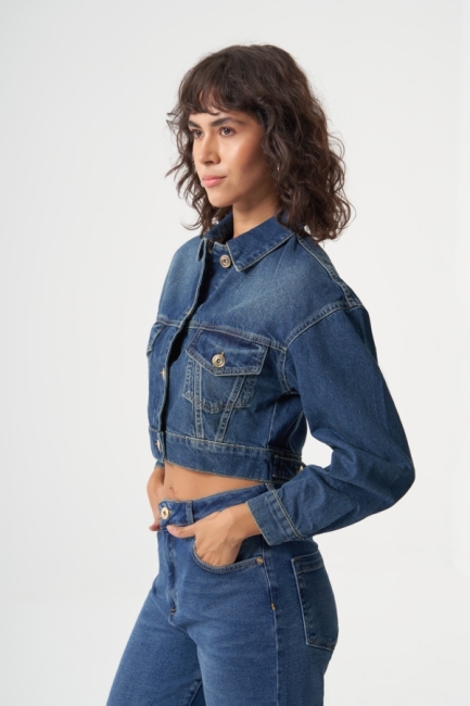 MZL Lacivert Crop Denim Ceket - MZL